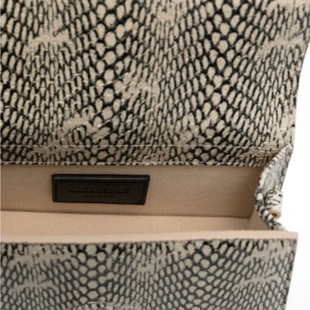 Textured Snake-Pattern Crossbody Bag in Beige and Black